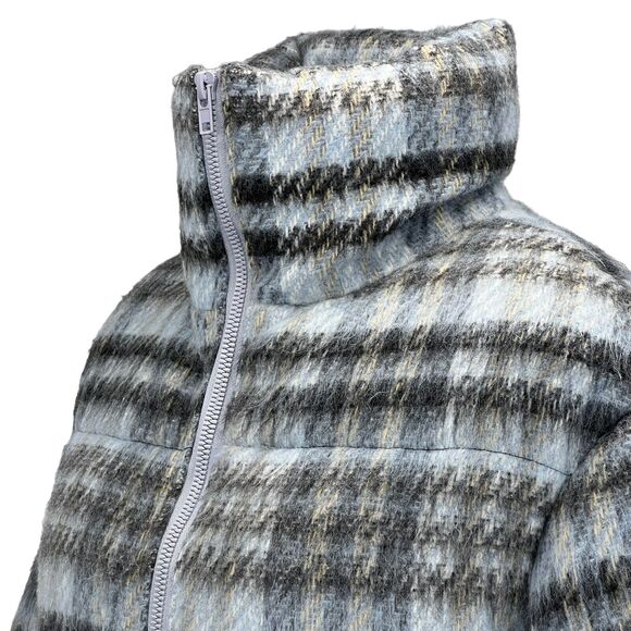 APPARIS Josh Cropped Puffer Jacket Womens SZ XS Blue Black Plaid Faux Fur Lined - Picture 7 of 11